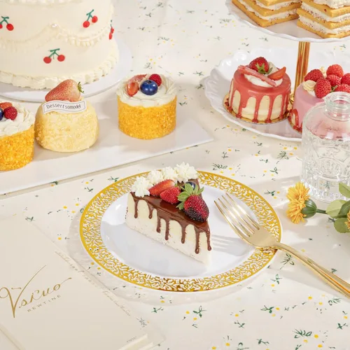 Miniatura 5 de WDF -Platos desechables para postre, 100 unidades, dorados, de 7.5 pulgadas, con 100 tenedores desechables de 7.4 pulgadas, con diseño de encaje