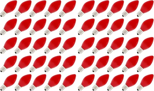 Miniatura 8 de Creative Hobbies® Caja de 25 bombillas, color rojo opaco de cerámica, combustión constante, incandescente de 7 W, base de candelabro C7, ideal