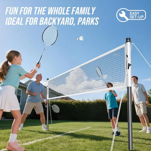 Miniatura 6 de Professional Badminton Set with Carbon Aluminum Badminton Rackets Set of 4, Outdoor Portable Badminton Net with Winch System, 4 Nylon Badminton