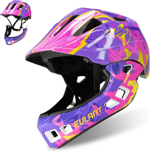 Miniatura 11 de EULANT Casco integral para niños con protector de barbilla, casco de bicicleta para niñas y niños de 6 años, se adapta a cabezas de 48 a 22.0 in