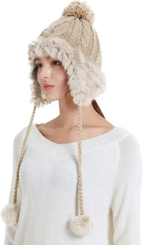 Miniatura 3 de Zecmos Gorro de invierno con diseño de calavera para mujer, tejido de piel sintética, cálido, suave, con orejeras de forro polar