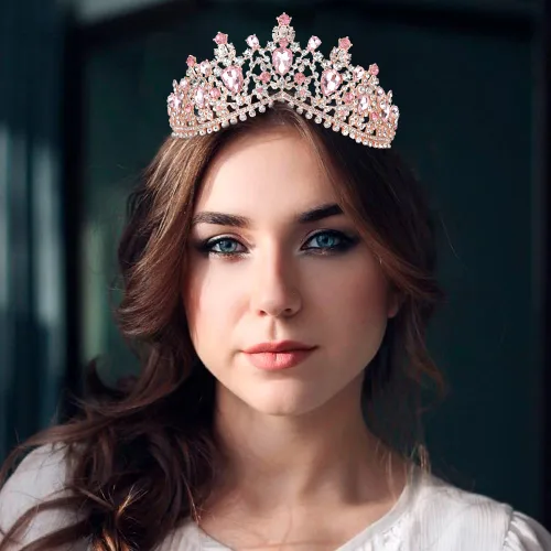 Miniatura 4 de TOBATOBA Tiara de boda de cristal para mujer, tiara rosa, tiara de princesa, corona rosa, corona de reina real, tiara de metal, corona