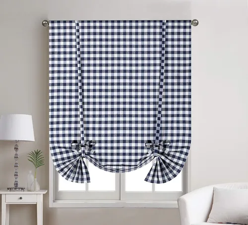 Miniatura 2 de Decotex 1 panel de cortina para ventana con bolsillo para cortinero a cuadros de búfalo (42 x 63 pulgadas, negro/blanco)