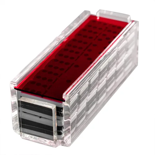 Miniatura 8 de Juego de dominó moderno de seis azulejos jumbo, caja de acrílico con tapa acrílica, dominó profesional de dos tonos en blanco y negro, remache