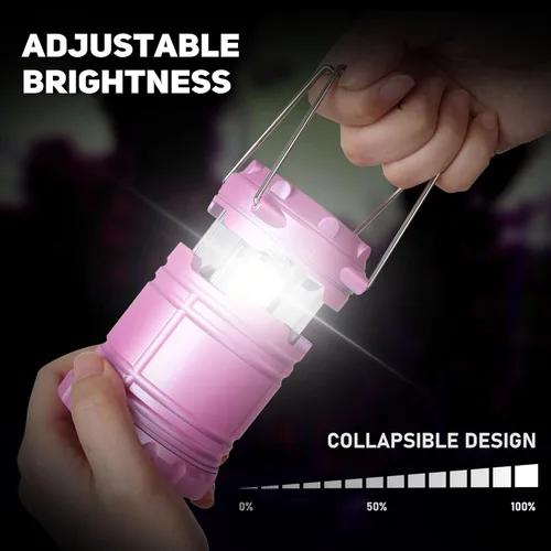 Miniatura 5 de Paquete de 2 mini linternas LED rosas para acampar, luces portátiles para acampar, lámparas con mango al aire libre, luces de emergencia esenciales