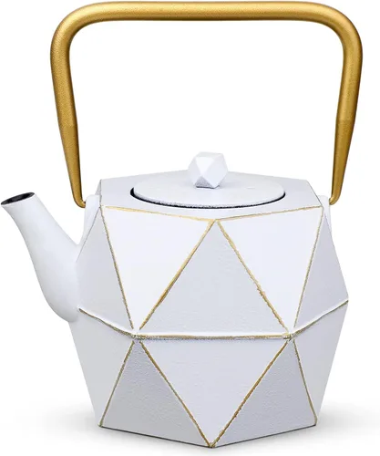 Miniatura 14 de Toptier - Tetera de hierro fundido, hervidor de té seguro para estufa japonés de hierro fundido, tetera de diseño de diamante con infusor removible