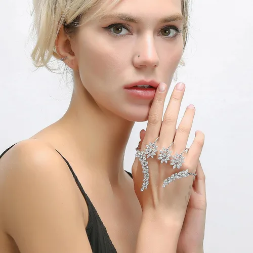 Miniatura 3 de Anillo único con diseño de hoja de circonita cúbica múltiple, anillo de dedo múltiple de plata, anillo de palma de mano, pulsera de joyería