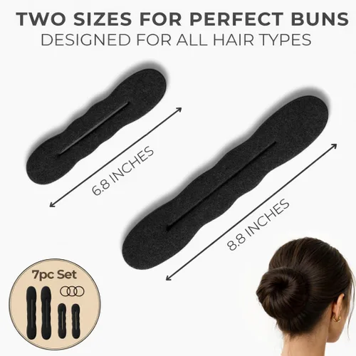 Miniatura 4 de Styla Hair Bun Maker - Paquete de 4 (2 pequeños, 2 grandes) – Moños de esponja de espuma con ligas para el cabello y accesorios moldeadores