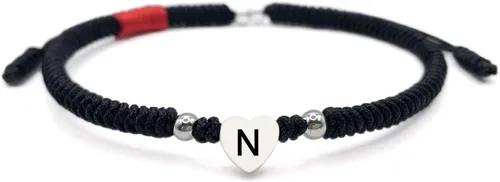 Miniatura 17 de LAMIBEE Initial Letter Bracelet, Protection and Lucky String Bracelet, Black Red Bracelet with Inspirational Card, Heart Link Bracelet for Men