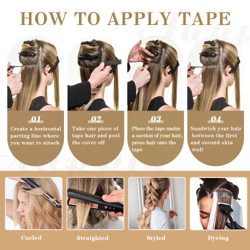 Miniatura 5 de Extensiones de cabello humano real con cinta, extensiones de cabello humano real de doble trama, extensiones de cabello humano lacio sin costuras