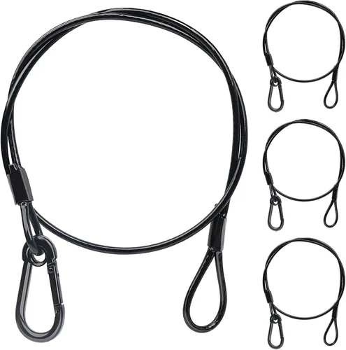 Paquete de 4 cables de seguridad colgantes de cadena negra con abrazaderas de gancho para luces, cordón de acero inoxidable, cadenas de seguridad,