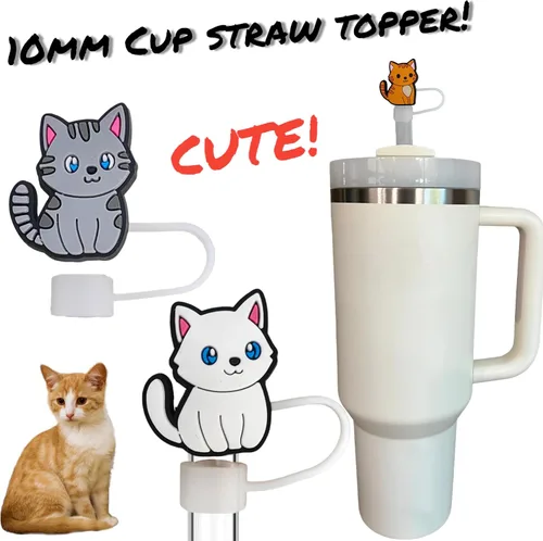 Miniatura 3 de 10 adornos de paja para gatos de 0.394 pulgadas, cubiertas de paja para vasos Stanley, accesorios divertidos y funcionales para los amantes