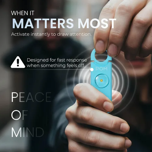 Miniatura 7 de POM Alarma de seguridad personal para mujer – Sirena de emergencia de 130 dB, recargable por USB-C con linterna LED brillante, diseño de llavero