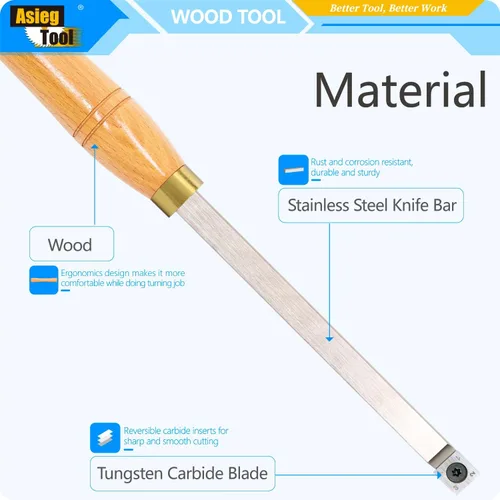Miniatura 3 de Herramientas de torneado de madera, barra de herramientas de cincel de torno con punta de carburo más áspera de 19.68 pulgadas con borde recto