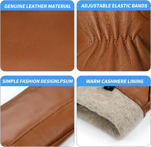 Miniatura 15 de MGGMOKAY Guantes de cuero para hombre, guantes de invierno de piel de oveja con forro