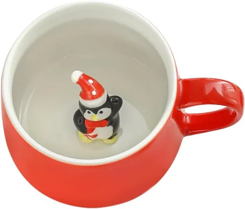 Miniatura 6 de NDLBS Taza de café 3D de Navidad con Papá Noel lindo animal dentro de la taza de cerámica de dibujos animados, regalo de cumpleaños de Navidad