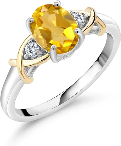 Miniatura 6 de Anillo de compromiso de oro amarillo de 10 quilates y plata 925 con piedra natal y diamantes cultivados en laboratorio para mujer, ovalado de 0.315