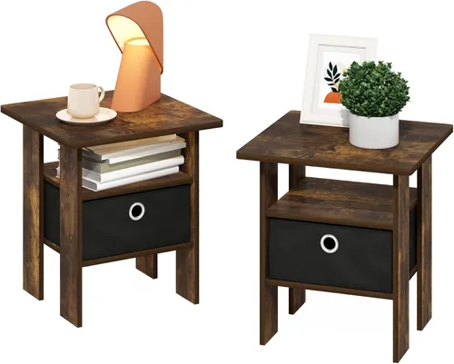 Miniatura 22 de Mesa de noche con cajón Furinno, Madera, Marrón oscuro/Negro