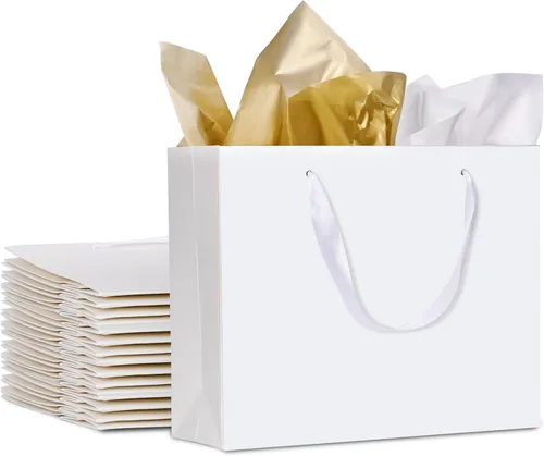 Miniatura 16 de Bolsas de regalo negras extragrandes de 15.7 pulgadas para regalos con papel de seda y asas de cinta para compras, pequeñas empresas, fiestas