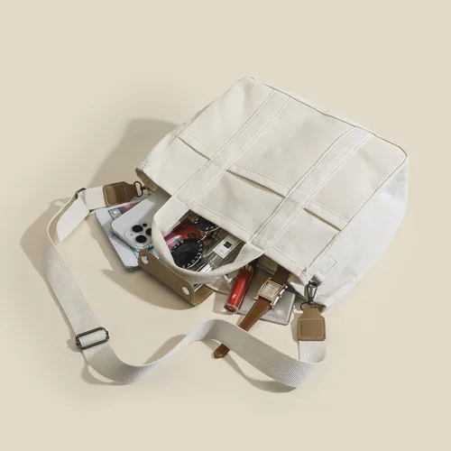 Miniatura 6 de Bolsa de lona con múltiples bolsillos para mujer, bolsa cruzada duradera de gran capacidad, bolsa de hombro práctica casual con compartimentos