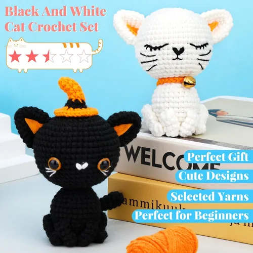 Miniatura 4 de Pnytty Kit de ganchillo para principiantes, kit de animales de ganchillo, kit de 2 piezas de ganchillo para principiantes de gatos, kit de tejer