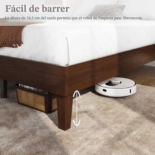 Miniatura 6 de Yaheetech Estructura de Cama Completa de Madera Sólida Natural con Plataforma con Soporte de Listones de Madera, Espacio de 12 Pulgadas Debajo