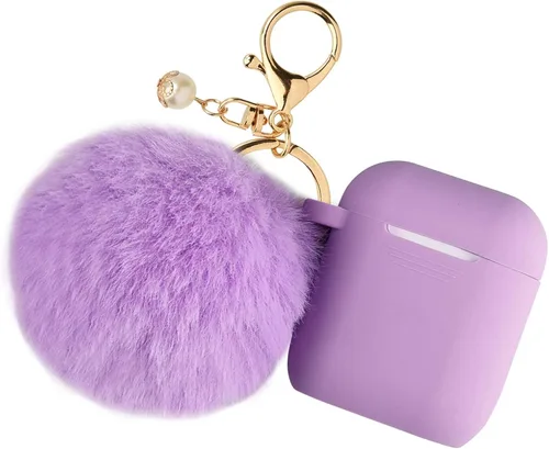 Miniatura 11 de Filoto Compatible con Funda para Airpod 2 y 1, Linda Funda Protectora de Silicona Accesorios Fundas/Llavero/Pompón, Mejor Regalo para Niñas y Negro