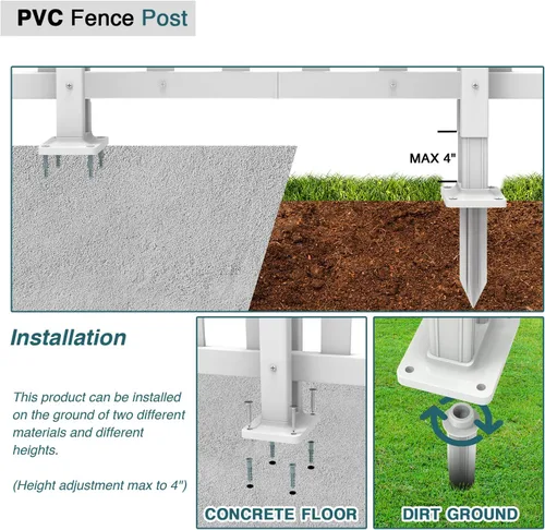 Miniatura 4 de ECOOPTS 76 cm de altura Valla de PVC blanco poste de piquete de vinilo para valla de piquete