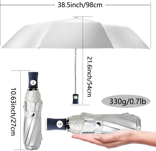 Miniatura 10 de FDJASGY Capa de revestimiento plateado, bloqueo de tela UV 99.9%, paraguas compacto plegable de viaje, paraguas automático resistente al viento