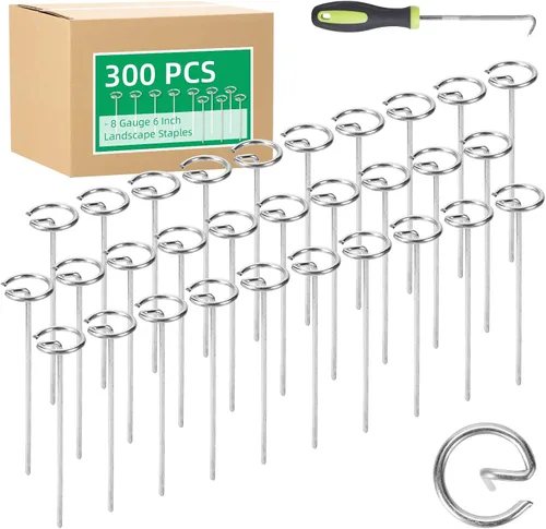Miniatura 10 de 150 Pack 6 Inch Landscape Staples, Thickened 8 Gauge Circle Top Garden Stakes Heavy Duty Galvanized Landscape Fabric Pins for Securing Weed Barrier