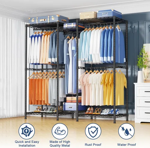 Miniatura 6 de Ulif E12 - Perchero independiente resistente con estantes, sistema de almacenamiento de ropa de metal para colgar ropa, 57.1 pulgadas de ancho x 16