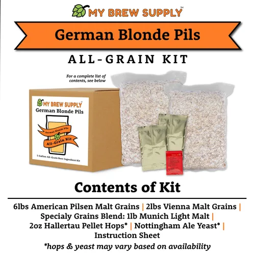 Miniatura 4 de My Brew Supply Kit de elaboración de cerveza alemana Blonde Pils Malta europea Pale Ale de 2 filas Grano ligero de Múnich Lúpulo de pellets