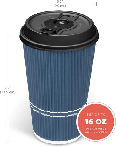 Miniatura 3 de Tazas de café desechables con tapas, taza de café de 16 onzas (70 juegos). Tazas de viaje grandes que mantienen la forma con bebidas frías y Azul