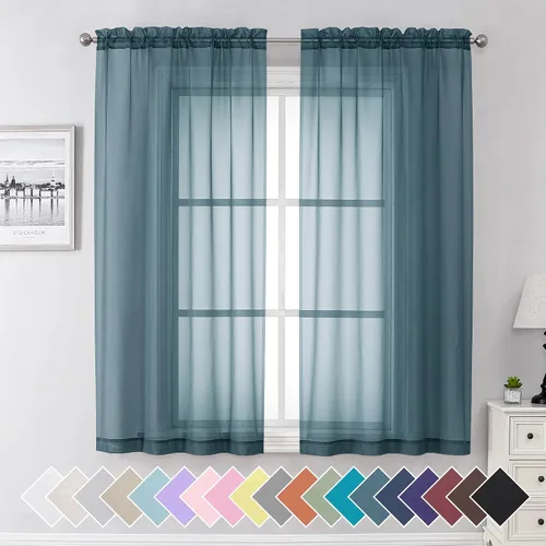 Miniatura 164 de Aiyufeng 2 paneles de cenefa transparente negra de 14 pulgadas de largo, cortinas cortas negras transparentes para dormitorio, cortinas de cocina