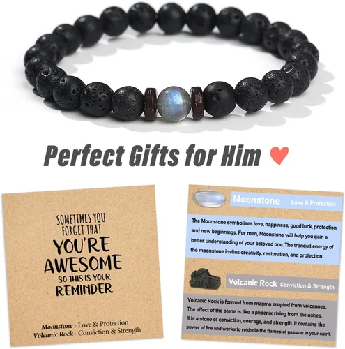 Miniatura 12 de Christmas Stocking Stuffers for Kids/Teen Boys/Men-Love/Strength-Handmade Gemstone Bracelets with Inspiratioanl Card