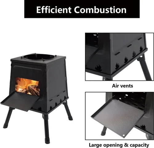 Miniatura 8 de DIYTuning - Calefacción plegable portátil para exteriores, estufa de leña, estufa de tienda de campaña, picnic de acero inoxidable, estufa