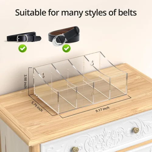 Miniatura 2 de Organizador de cinturón, soporte de almacenamiento de cinturón acrílico para el armario y el cajón, 4 compartimentos para cinturón, vitrina