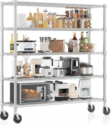 Miniatura 11 de Homdox Estantes de almacenamiento de 60"W, estantería de alambre resistente de 4 niveles con ruedas, 2400LBS estantes de metal ajustables Negro