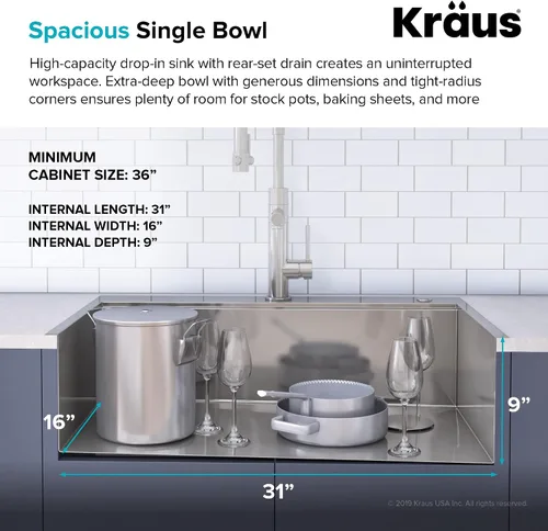Miniatura 5 de KRAUS KWT310-33/18 Kore - Fregadero de cocina con estación de trabajo de 33 pulgadas, empotrado, acero inoxidable de calibre 18, con reborde