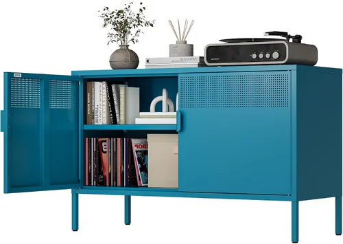 Miniatura 15 de Ustamio Gabinete de Almacenamiento de Metal Ancho Negro con Casillero, Gabinete de Acento de 2 Puertas para Hogar y Oficina, Gabinete de Metal Bajo