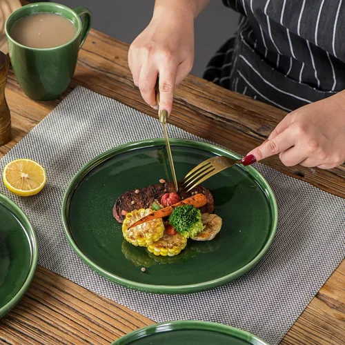 Miniatura 2 de vicrays Juego de platos de cena de cerámica - Platos de porcelana de 10 pulgadas planos para bistec, pasta, pizza, para el hogar, fiesta, Verde