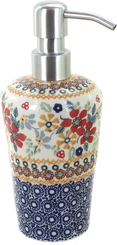 Miniatura 8 de Cerámica polaca de rosa azul, dispensador de jabón de margaritas azules, 6.75 pulgadas de alto, accesorio de baño de cerámica polaca pintado a mano