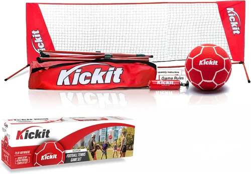 Kickit Soccer Tennis Game Set, Portable 6.5' Wide x 2' High Net & Soft Lightweight Ball, Play Outdoors, Indoors, Backyard, Beach, Complete Skills