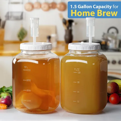 Miniatura 3 de Paquete de 2 frascos grandes de fermentación, frascos de vidrio de 1.5 galones con tapa 100% hermética y 3 válvulas de fermentación, frascos grandes