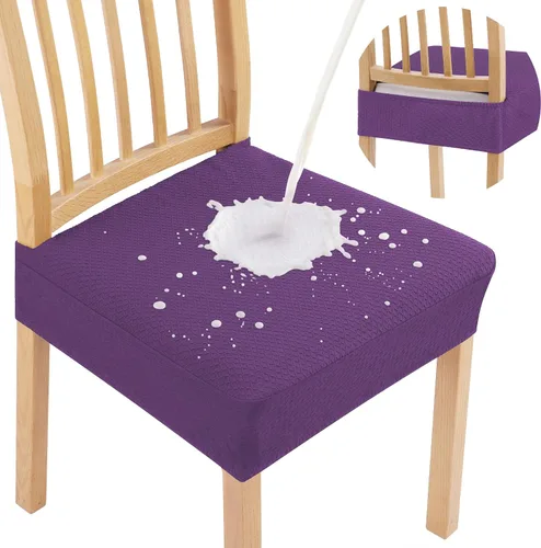 Miniatura 19 de Smiry Juego de 4 fundas de asiento impermeables para sillas de comedor, tela jacquard elástica, extraíble y lavable, fundas protectoras de asiento