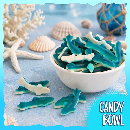 Miniatura 6 de Blue Sharks - Caramelos de gomita Bolsa de 2 libras Gomitas de pescado Sabor a frambuesa azul Caramelo de tiburón para fiestas, bufés