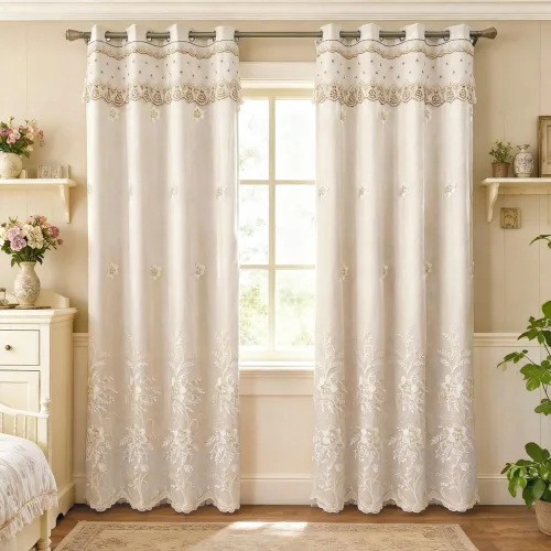 Miniatura 3 de Amidoudou 1 par de cortinas europeas de doble capa para sala de estar, dormitorio, cortinas bordadas de flores de lujo con cenefa