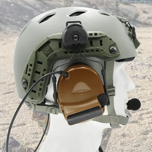 Miniatura 7 de Auriculares tácticos con adaptador de riel ARC, protección auditiva con almohadillas de gel para deportes de airsoft Marrón coyote
