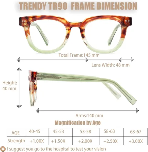 Miniatura 6 de Lentes de lectura de alta calidad para mujer, estilo Oprah, para lectura de computadora, anti luz azul, con marco irrompible TR90