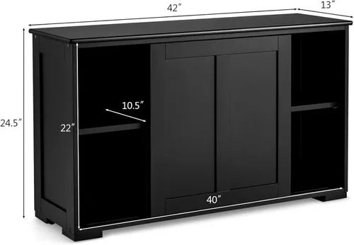 Miniatura 3 de Costzon Aparador Buffet Gabinete, Gabinete de Almacenamiento de Cocina de Madera con Estante Ajustable, Puerta Corrediza de Granero, Gabinete